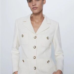 Zara Cream Women's Blazer with Gold Buttons